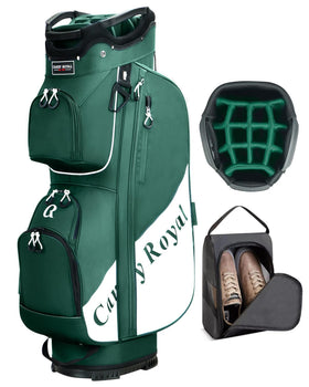 CandyRoyal golf cart bag with 14-way top divider keeps clubs organized on the green