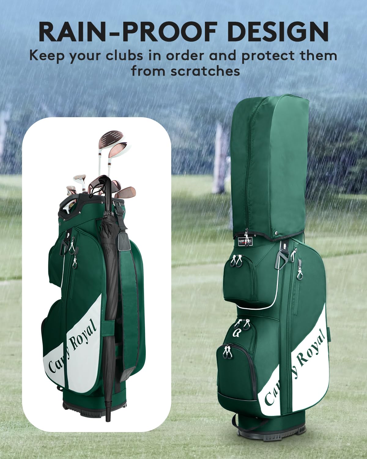 CandyRoyal golf cart bag rain cover protects clubs in wet weather
