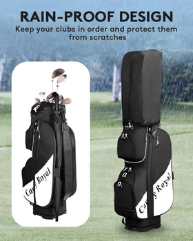 CandyRoyal golf cart bag rain cover shields gear during sudden rain.