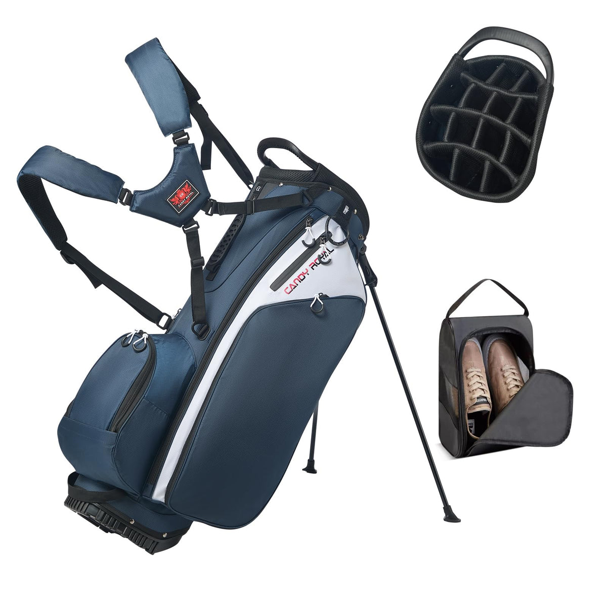 CandyRoyal Golf Stand Bag 14-Way top divider keeps clubs organized for quick selection.