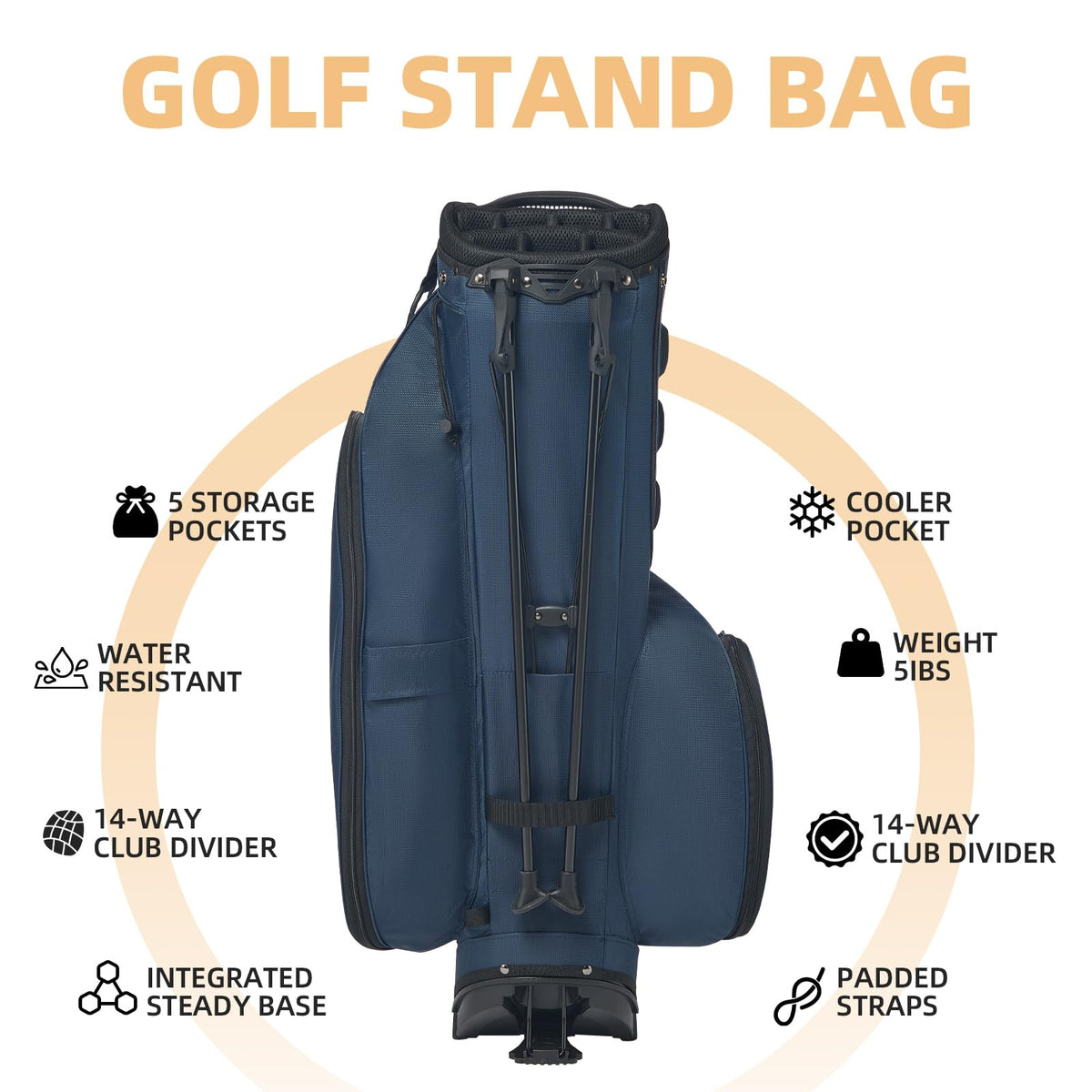 CandyRoyal Golf Stand Bag includes rain cover to protect gear in wet weather.