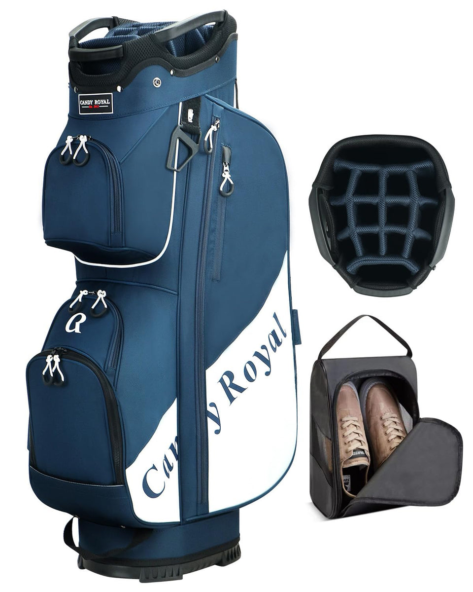 CandyRoyal women's 14-way golf cart bag with top divider in blue for quick club selection.