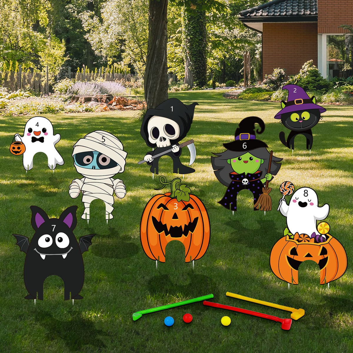 Capoda Halloween mini golf sign with pumpkin and witch for outdoor yard decor