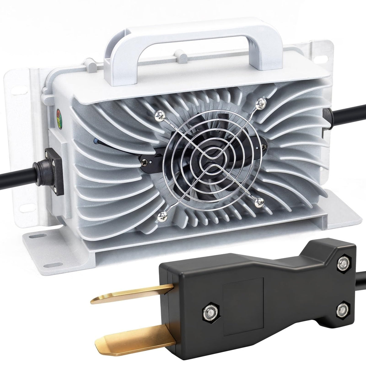 CAPTOK 36V charger with Crowfoot plug for fast golf cart charging.
