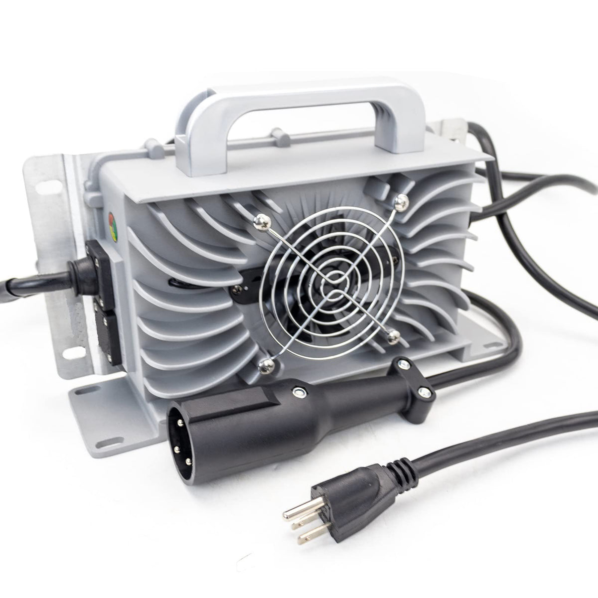 CAPTOK charger side view with 3-pin plug for easy Club Car compatibility