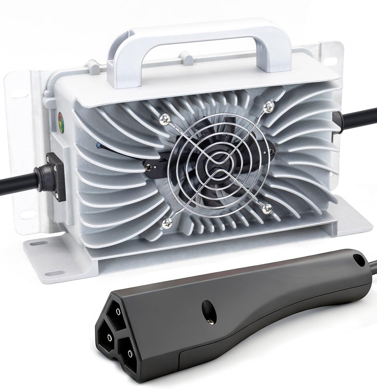 CAPTOK 48V charger for EZGO RXV/TXT, front view, reliable cart charging.