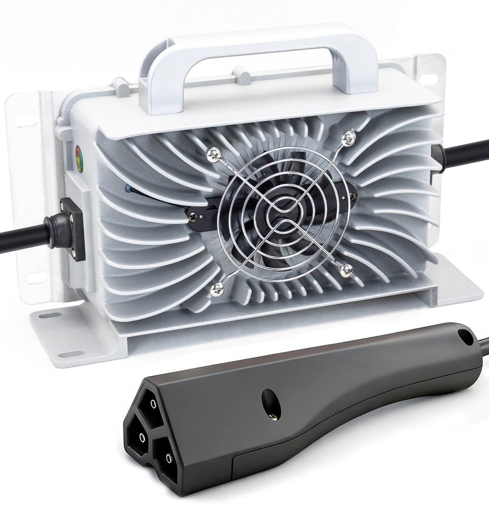 CAPTOK 48V charger for EZGO RXV/TXT, front view, reliable cart charging.
