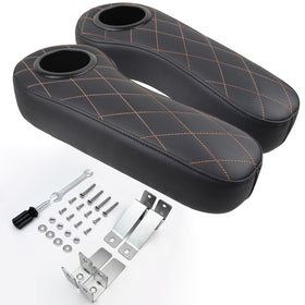 CARBBIA golf cart back-seat flip armrest in black with cup holder for easy drinks access.