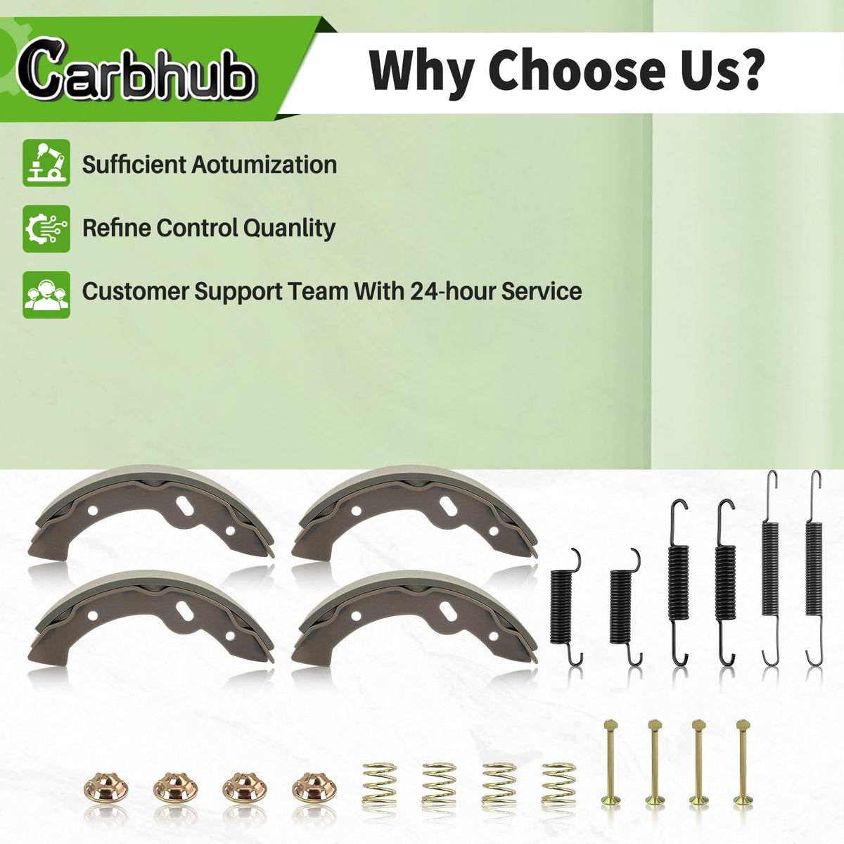 Carbhub brake shoes alignment and notes ensure proper fit during install.