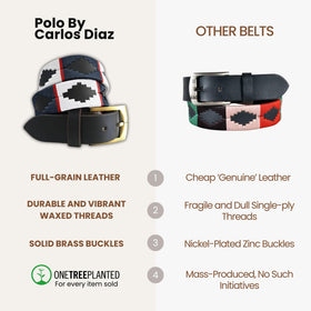 CARLOS DIAZ belt full view polo style pairs with casual to formal looks.