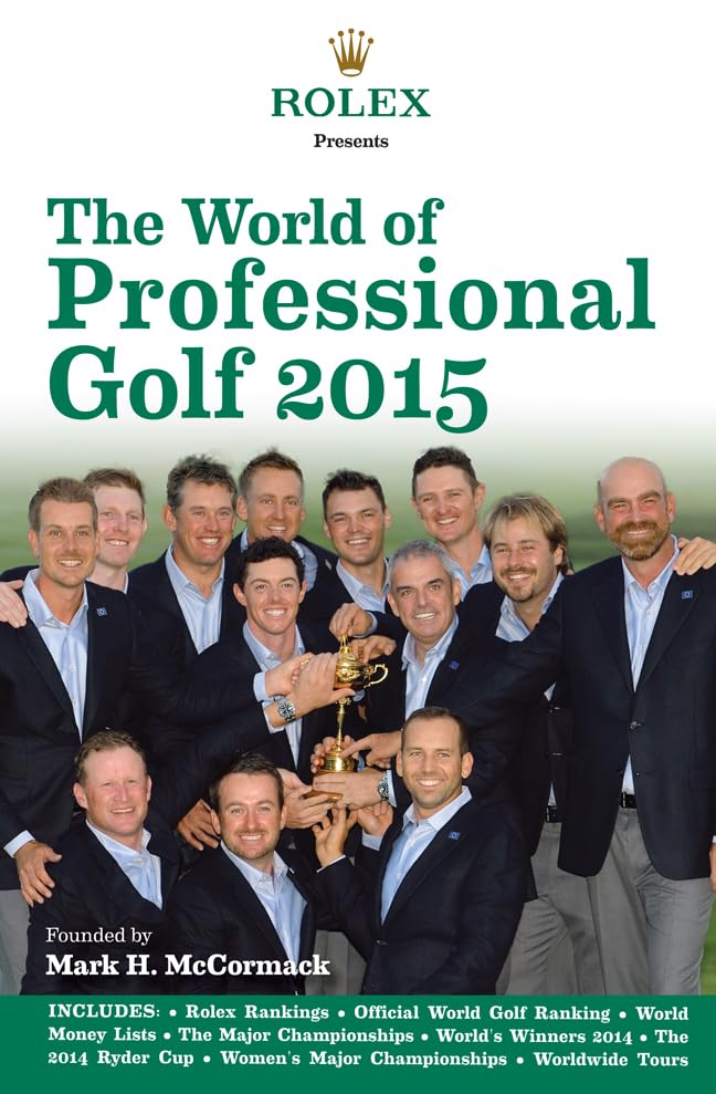 Carlton Books' World of Professional Golf 2015 cover, a vivid year-in-review guide for golf enthusiasts.