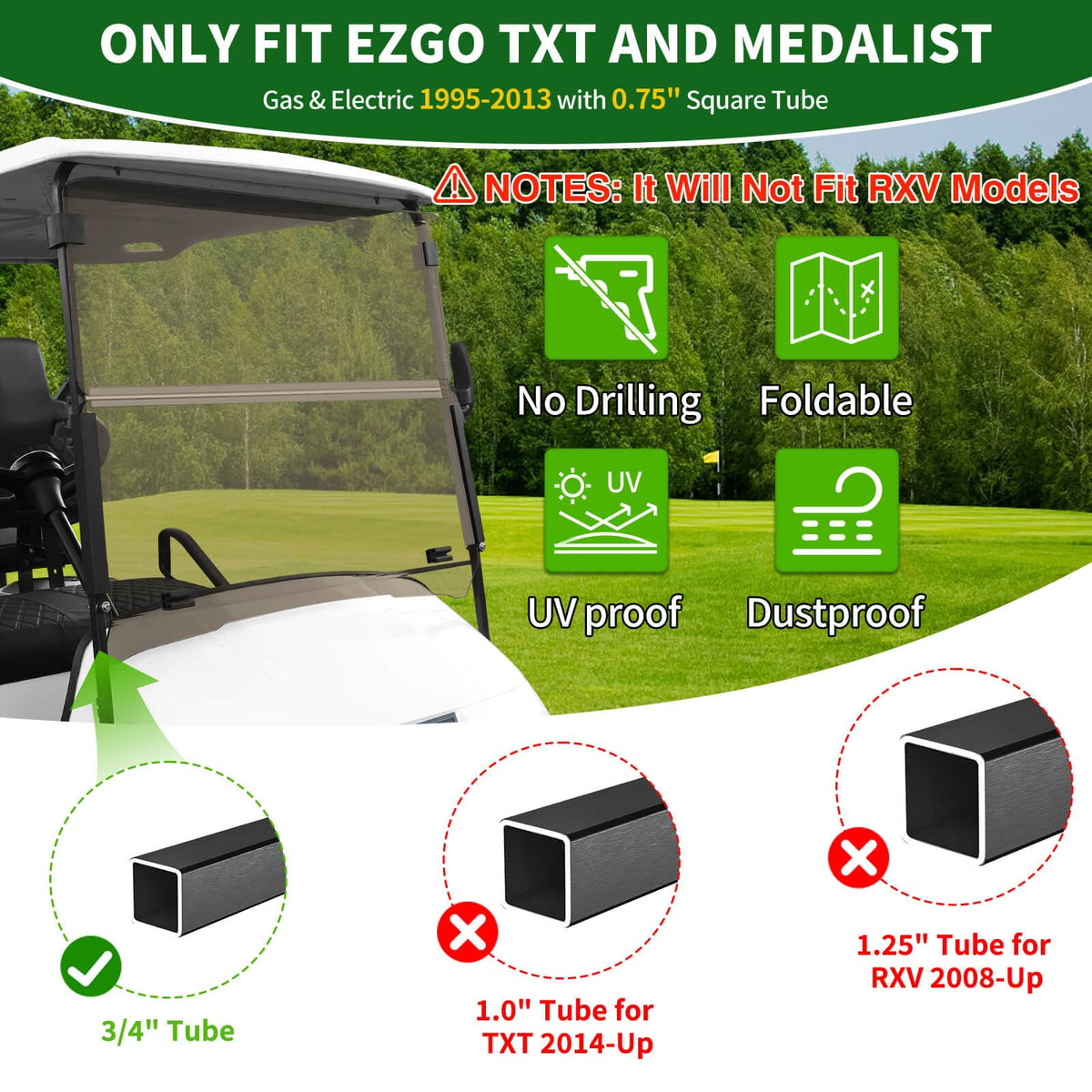 Cartalia 5mm acrylic windshield for EZGO TXT enhances durability and safety