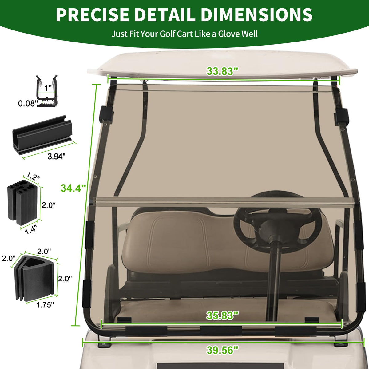 Cartalia 3/16 inch acrylic windshield on display for Club Car DS.