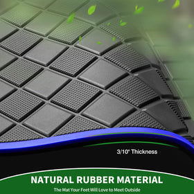 Cartalia Adventurer floor mat in blue trim cleans easily after outdoor use.