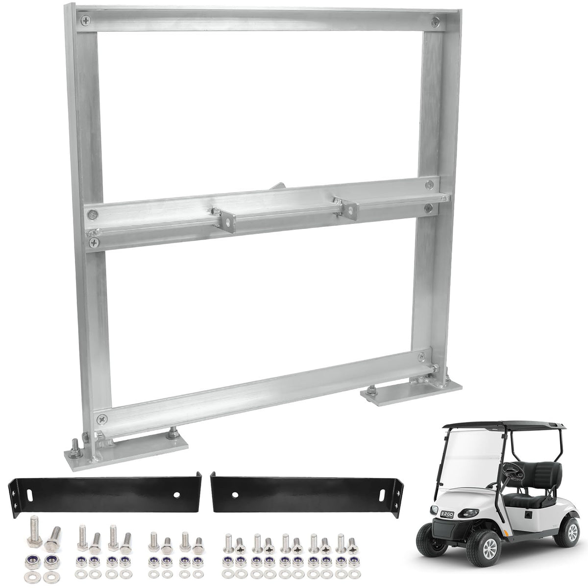 Cartalia aluminum battery tray rack installed in EZGO TXT for secure six-battery organization
