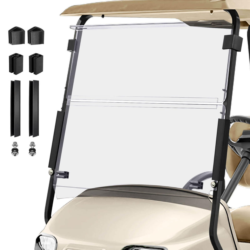 Cartalia clear windshield for 2014+ EZGO TXT, front view with improved visibility.