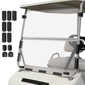 Cartalia clear windshield close-up shows 3/16 inch acrylic for DS golf carts with durable protection