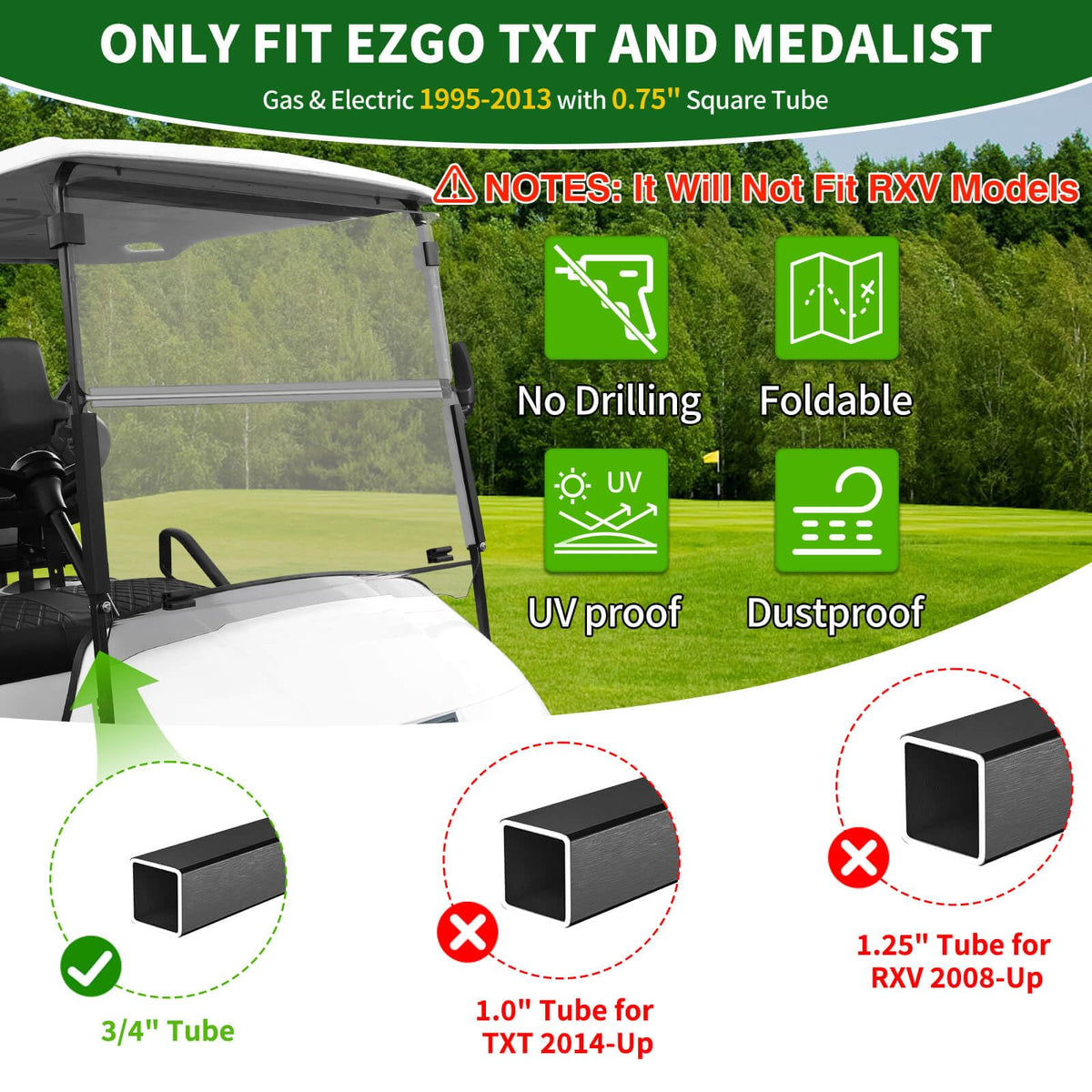Cartalia Clear Windshield EZGO TXT side view enhances protection