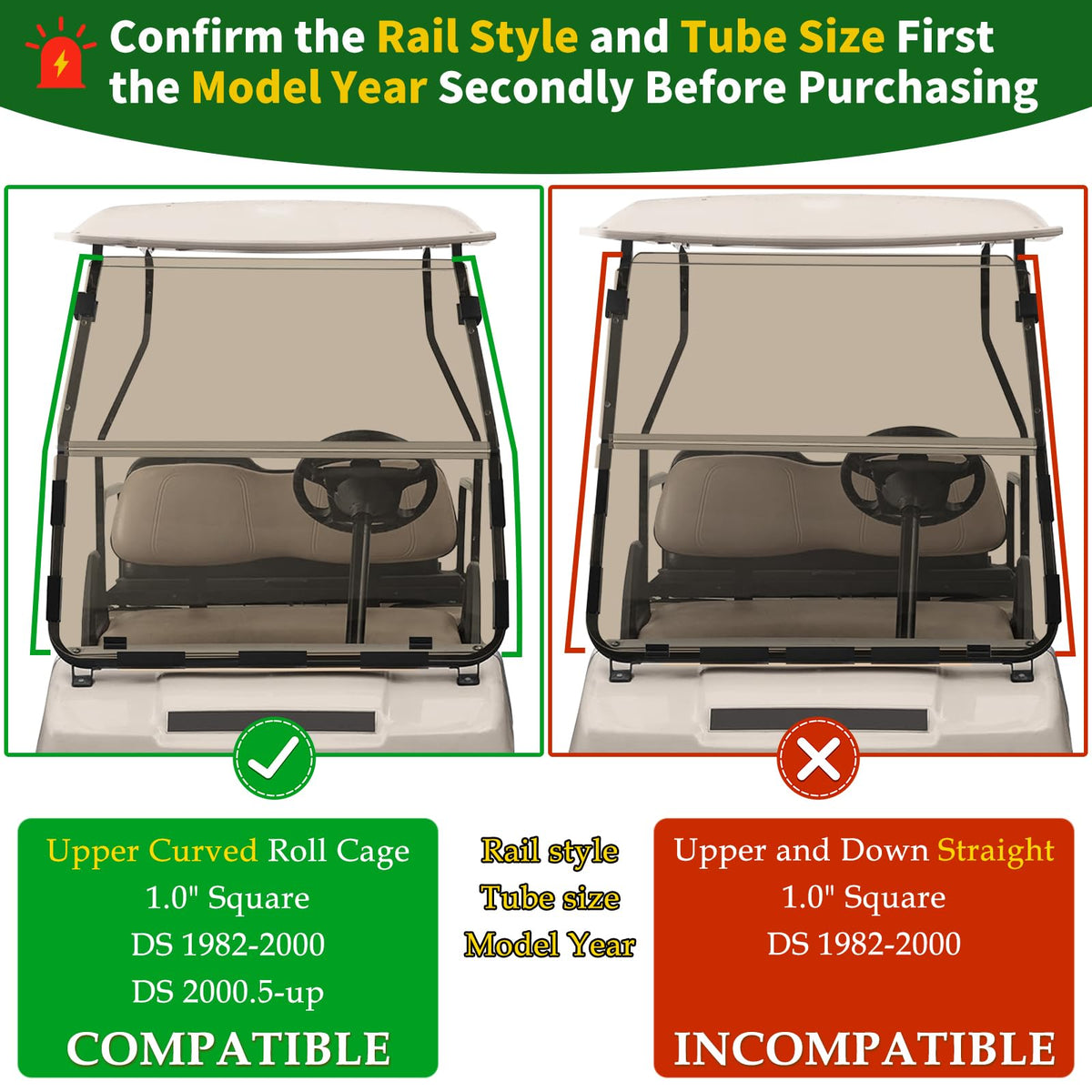 Cartalia DS windshield for Club Car DS 1982-up with install-ready hardware.