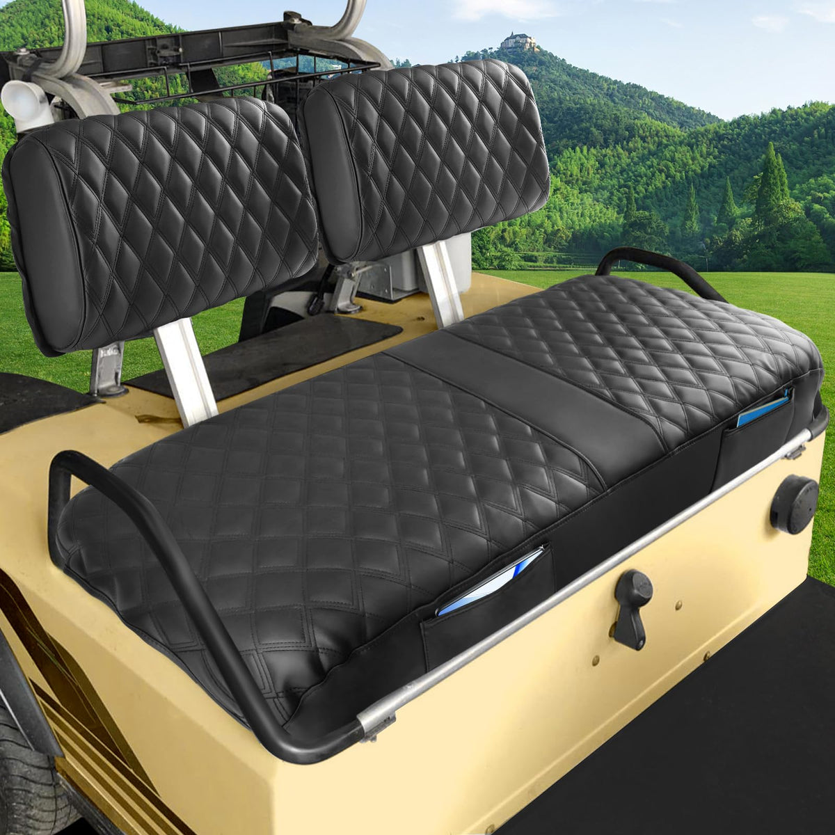 Cartalia front seat cover for Club Car DS with diamond design, durable and stylish.