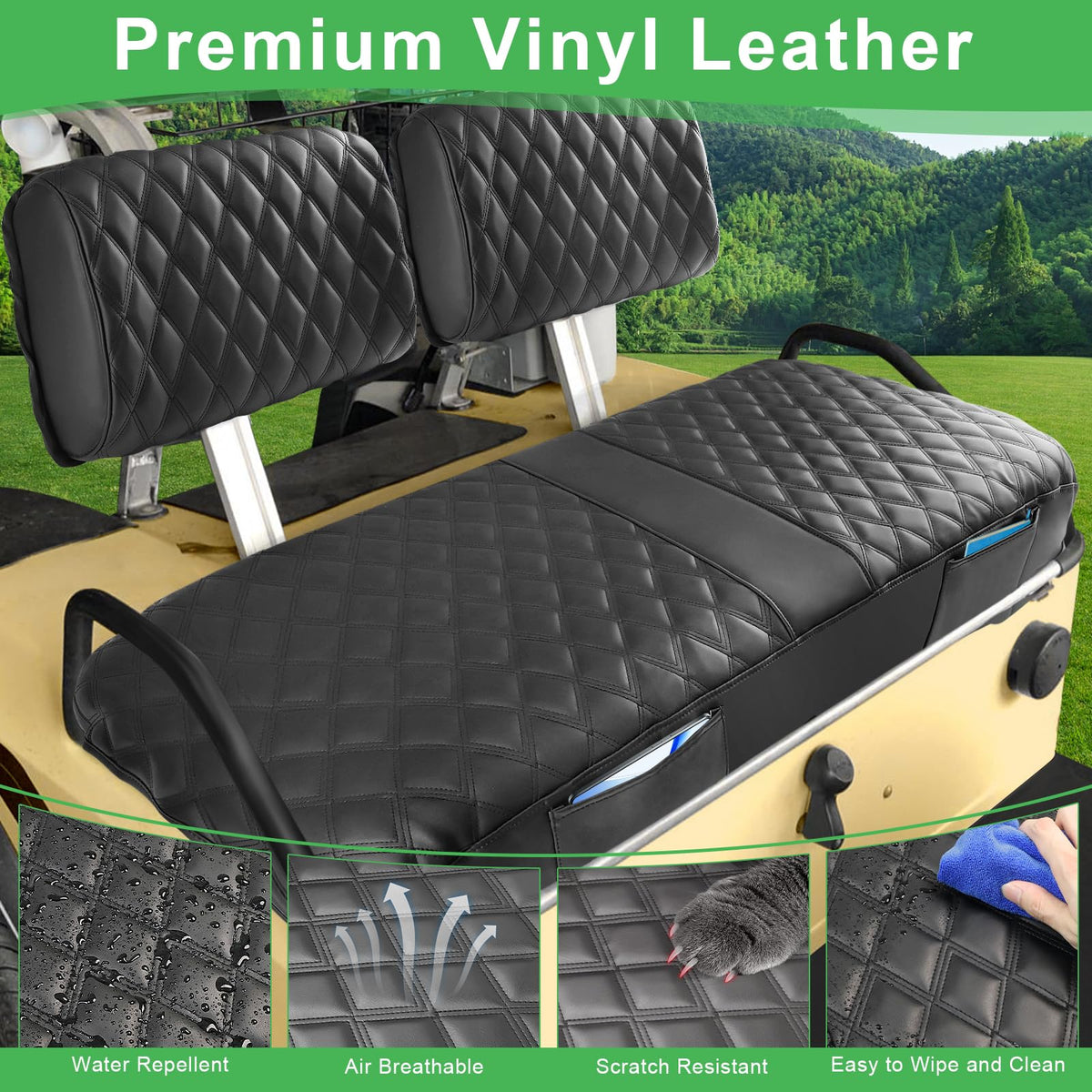 Cartalia PVC faux leather black finish resists water and scratches.