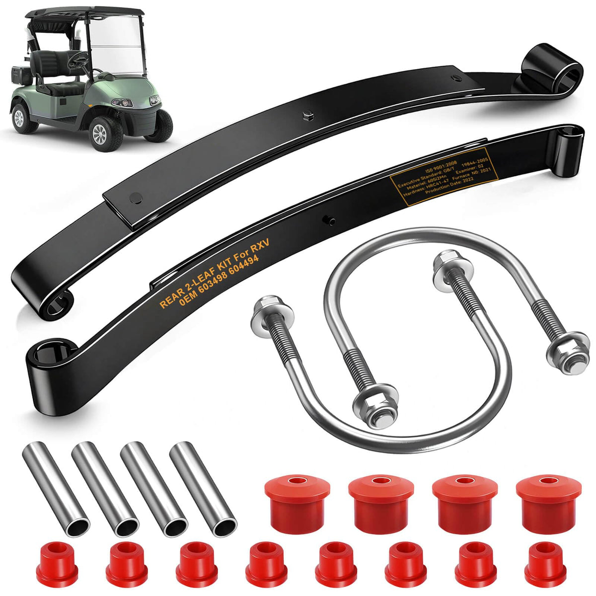 Cartalia EZGO RXV rear leaf springs kit close-up showing heavy-duty build