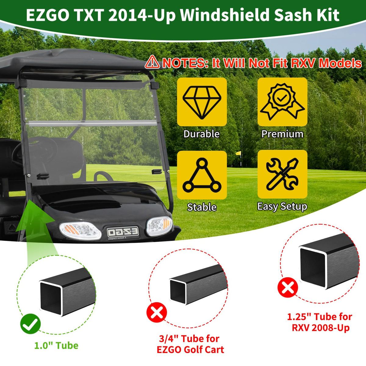 Cartalia sash windshield clips for EZGO TXT 2014+ stability