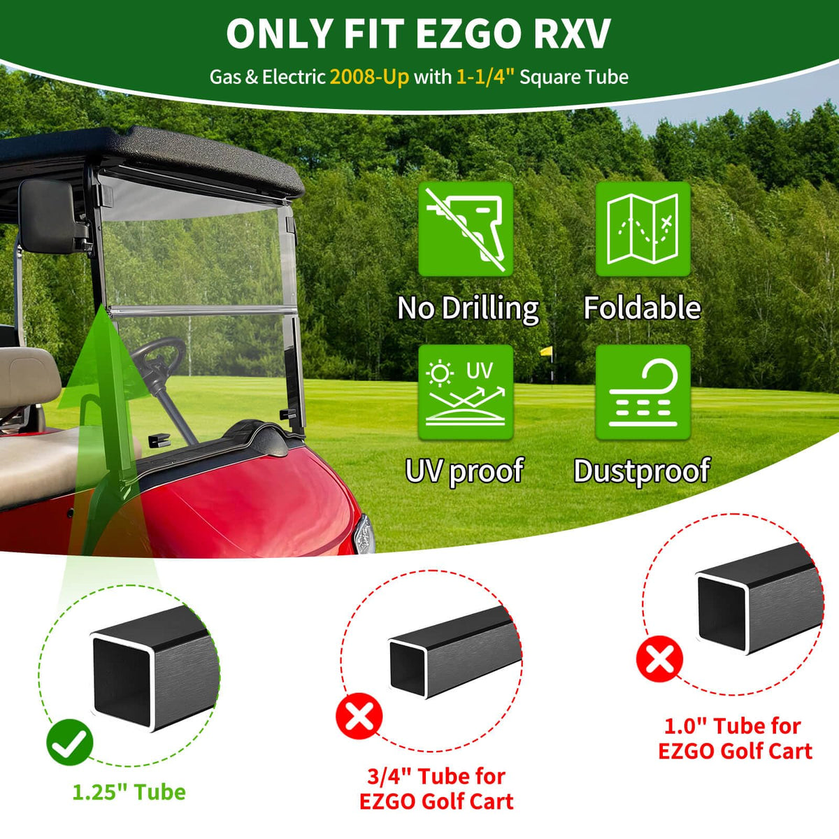 Cartalia foldable windshield with arc hinge enables quick breeze or rain protection.