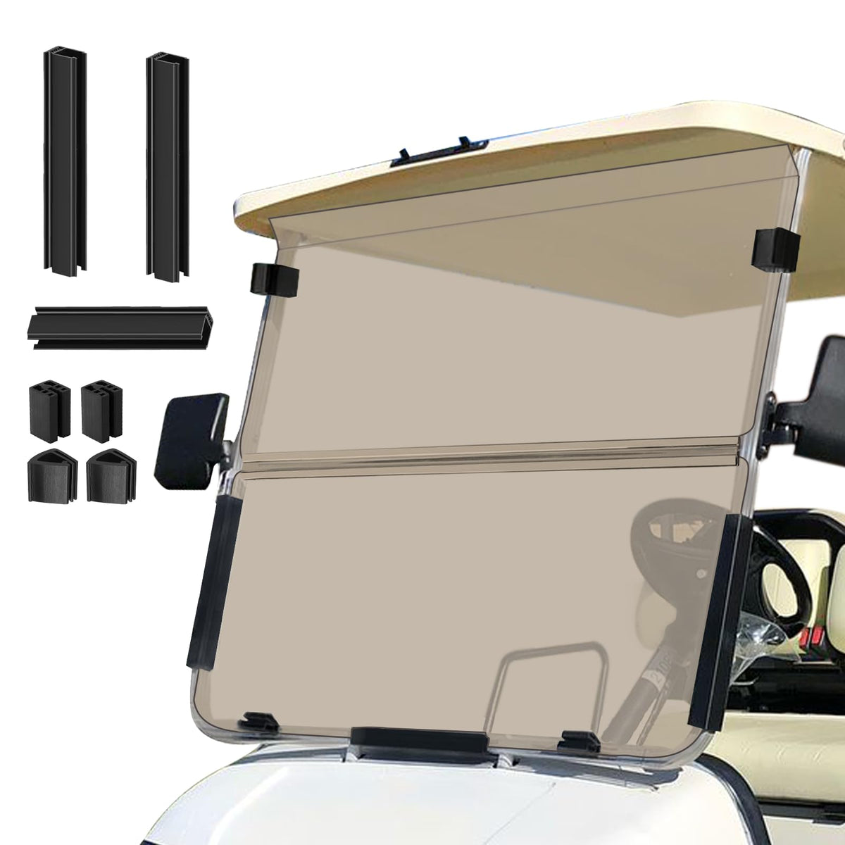 Cartalia folding windshield on Yamaha G14/G16/G19 improves front visibility.