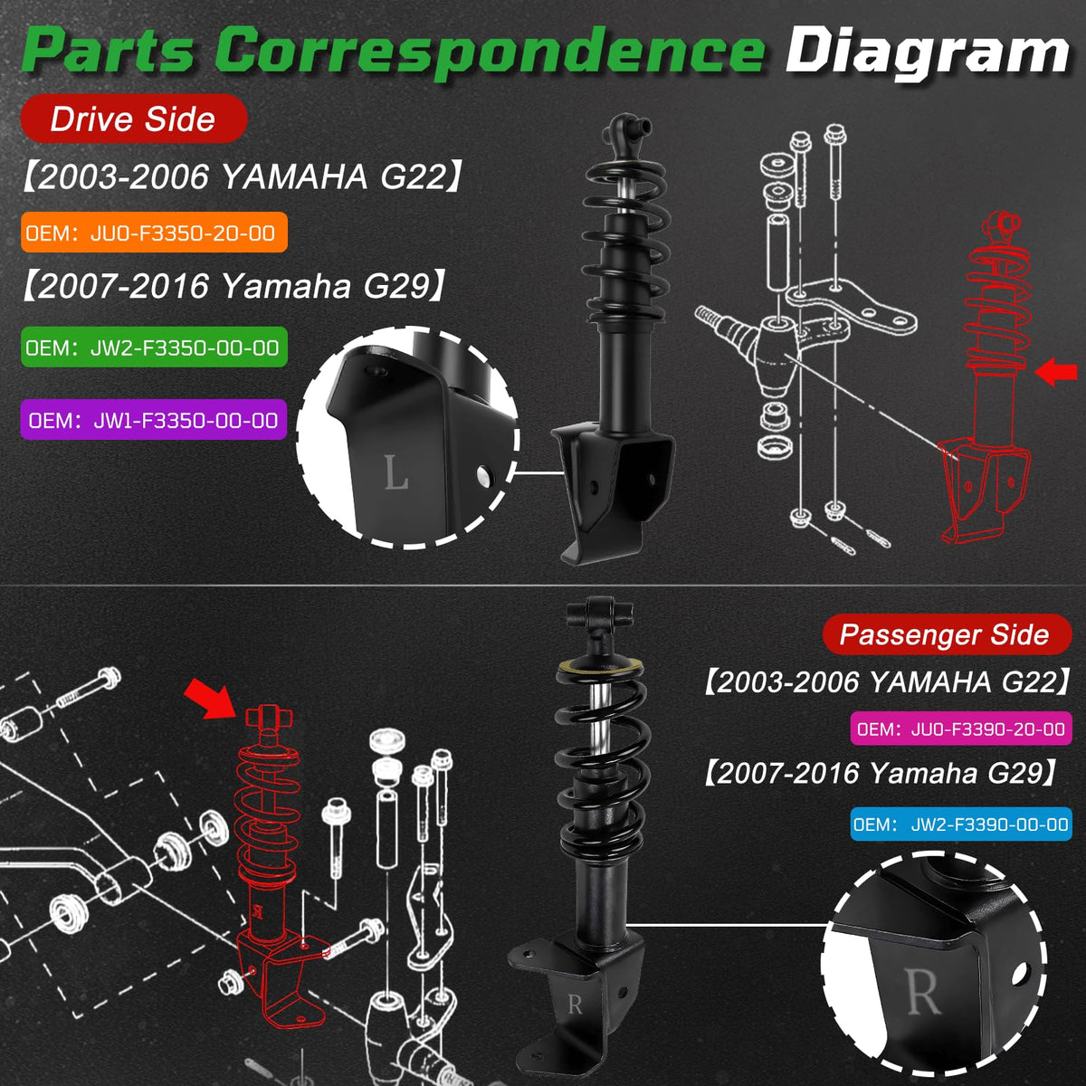 Cartalia front shocks fit Yamaha G22 and G29 Drive