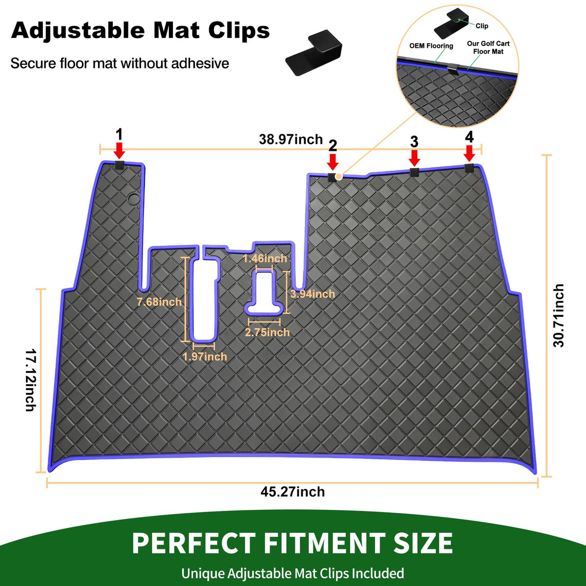 Cartalia full-coverage mat installs with four clips for secure setup.