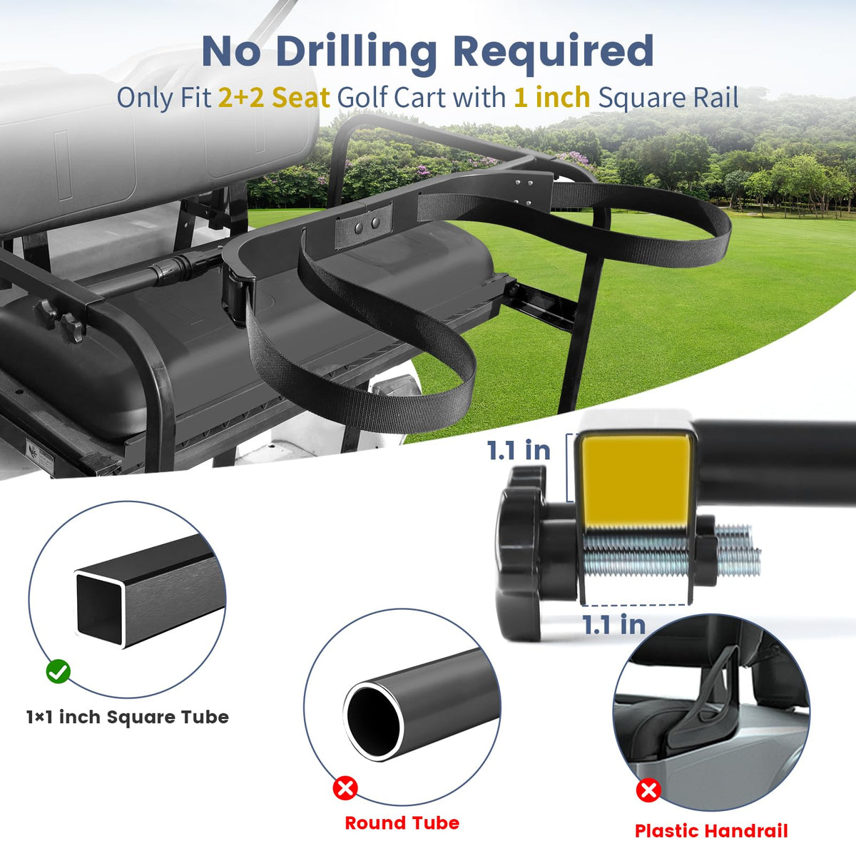 Cartalia bag holder on 1inch square rail demonstrates secure, adjustable fit.