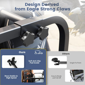 No-drilling installation shown, Cartalia bracket attaches with included hardware quickly.