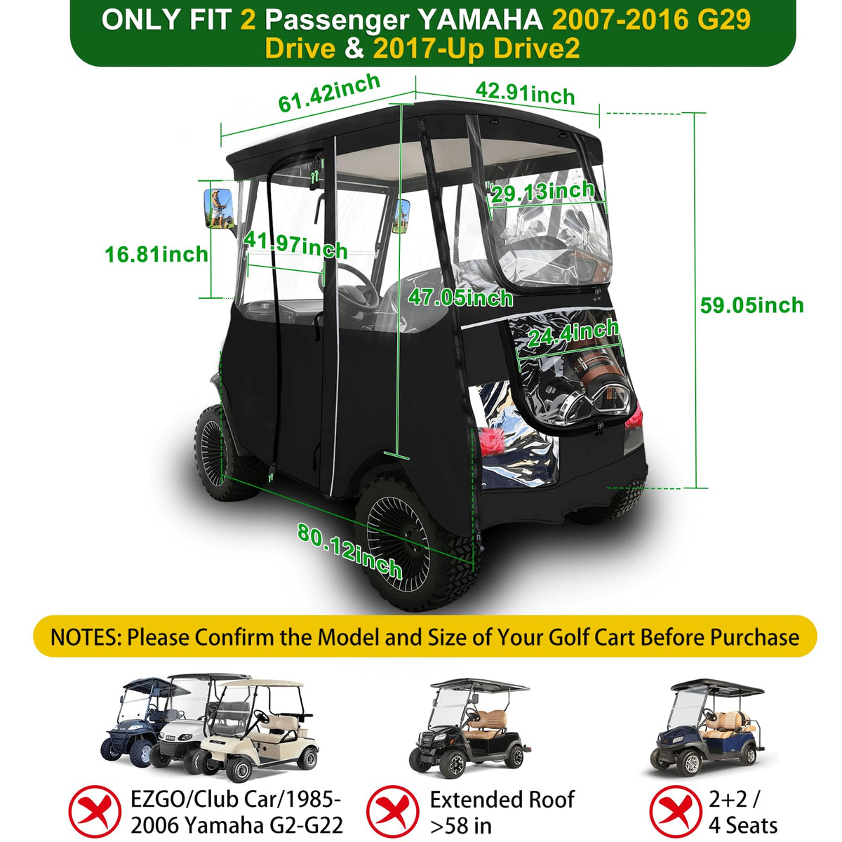 Cartalia 2-seat enclosure side-entry doors for Yamaha G29 easy access