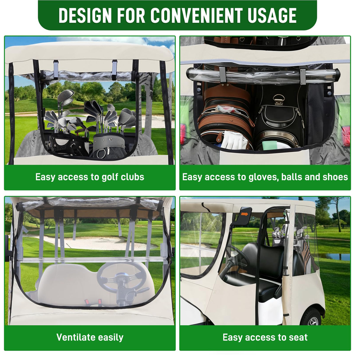 Cartalia front closure design keeps the front window clear for safe driving.
