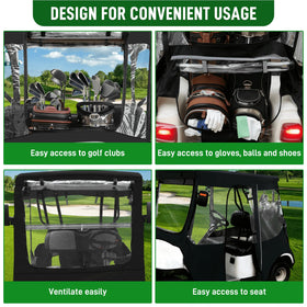 Cartalia golf cart enclosure easy installation over EZGO model.