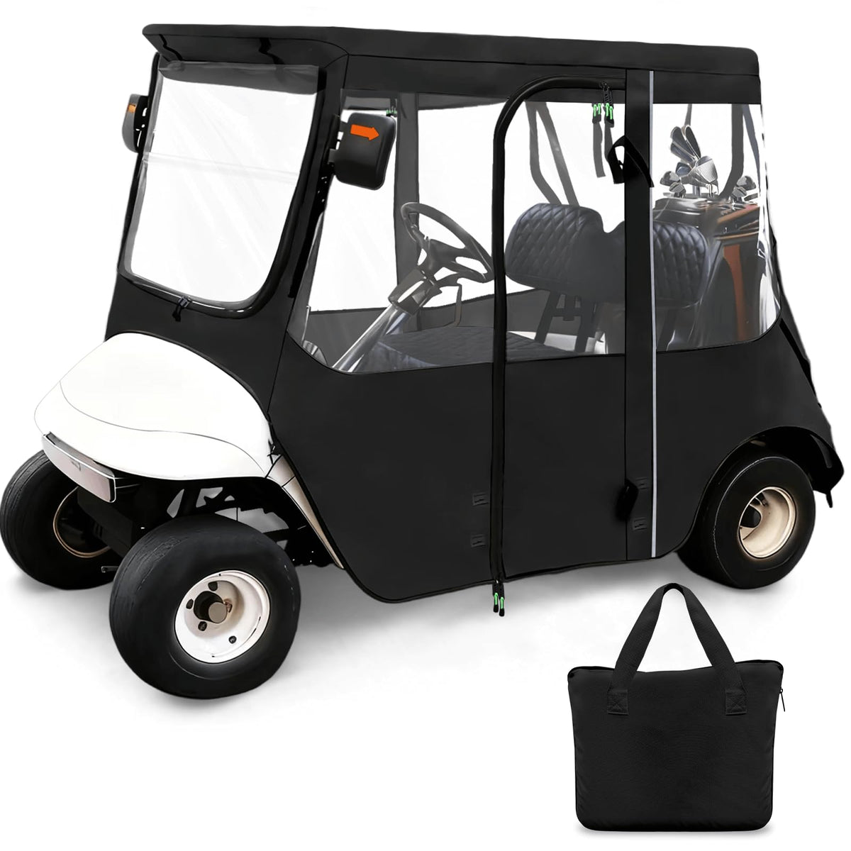 Cartalia golf cart enclosure front view with clear windows for safe driving.