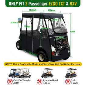 Cartalia golf cart enclosure side view showing roll-up doors for easy entry.
