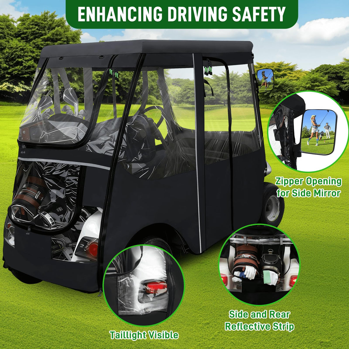 Cartalia golf cart enclosure waterproof oxford fabric protects interior.