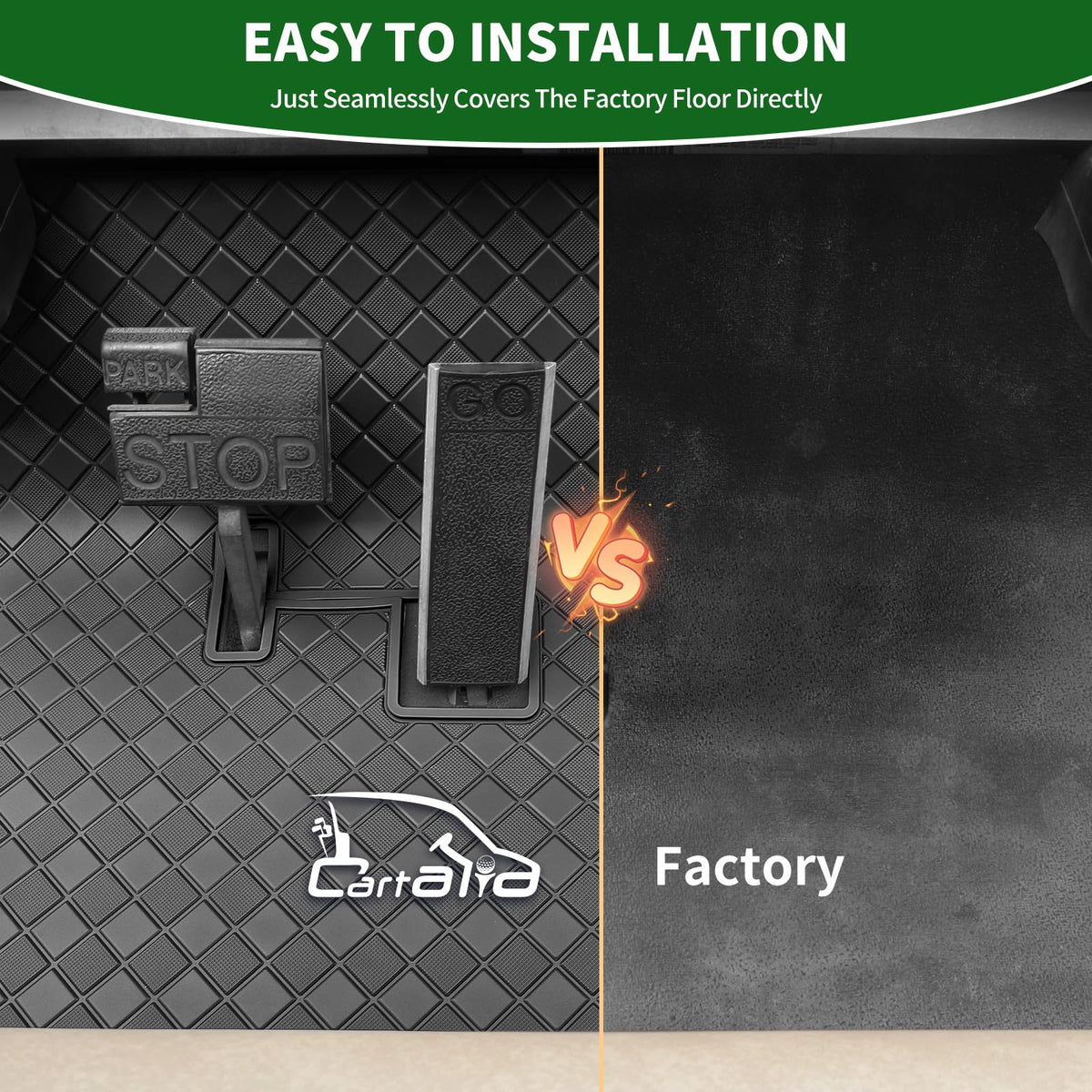 Cartalia mat with four-clip installation keeps mat secured in place