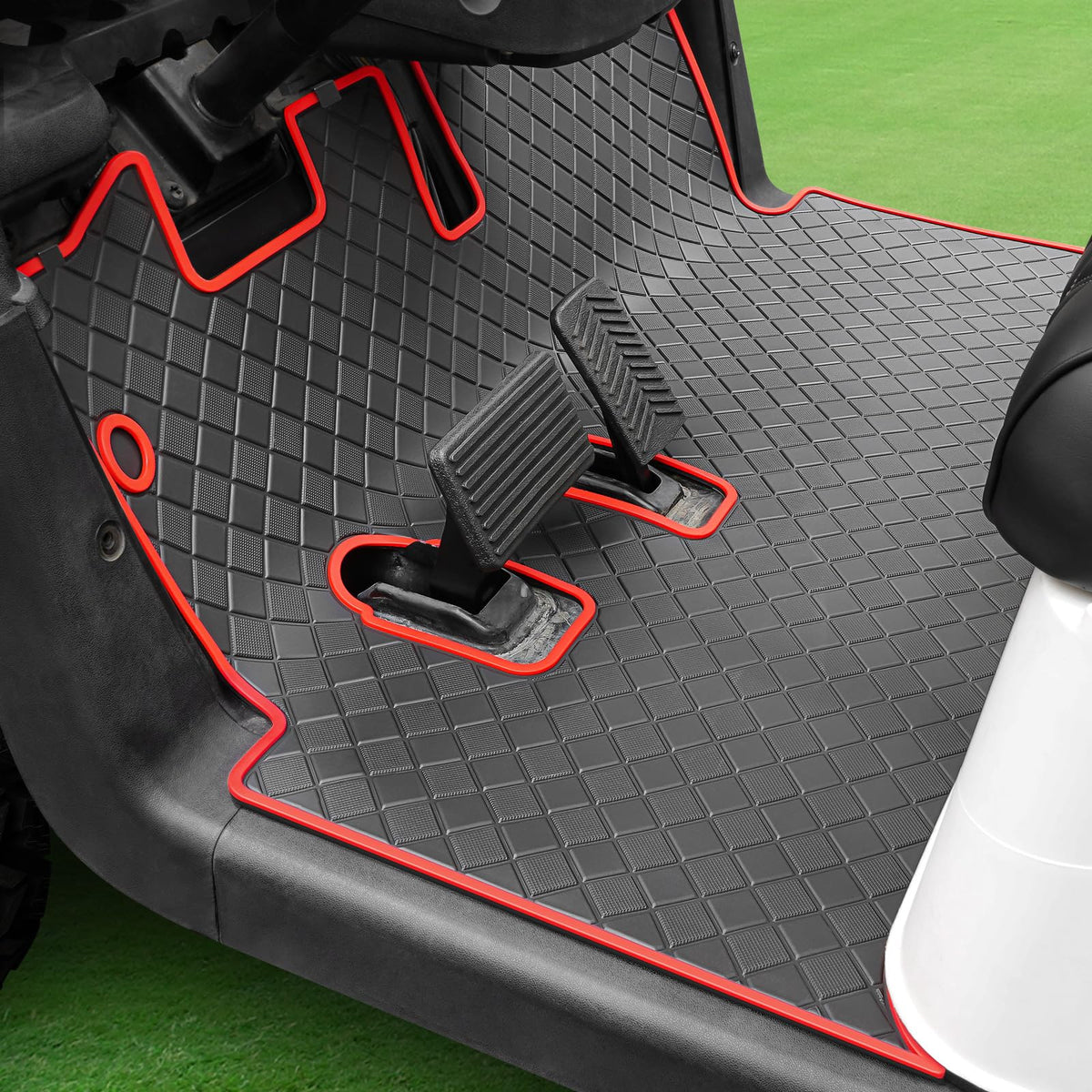 Cartalia golf cart floor mat RXV 8mm with red trim for durable full coverage