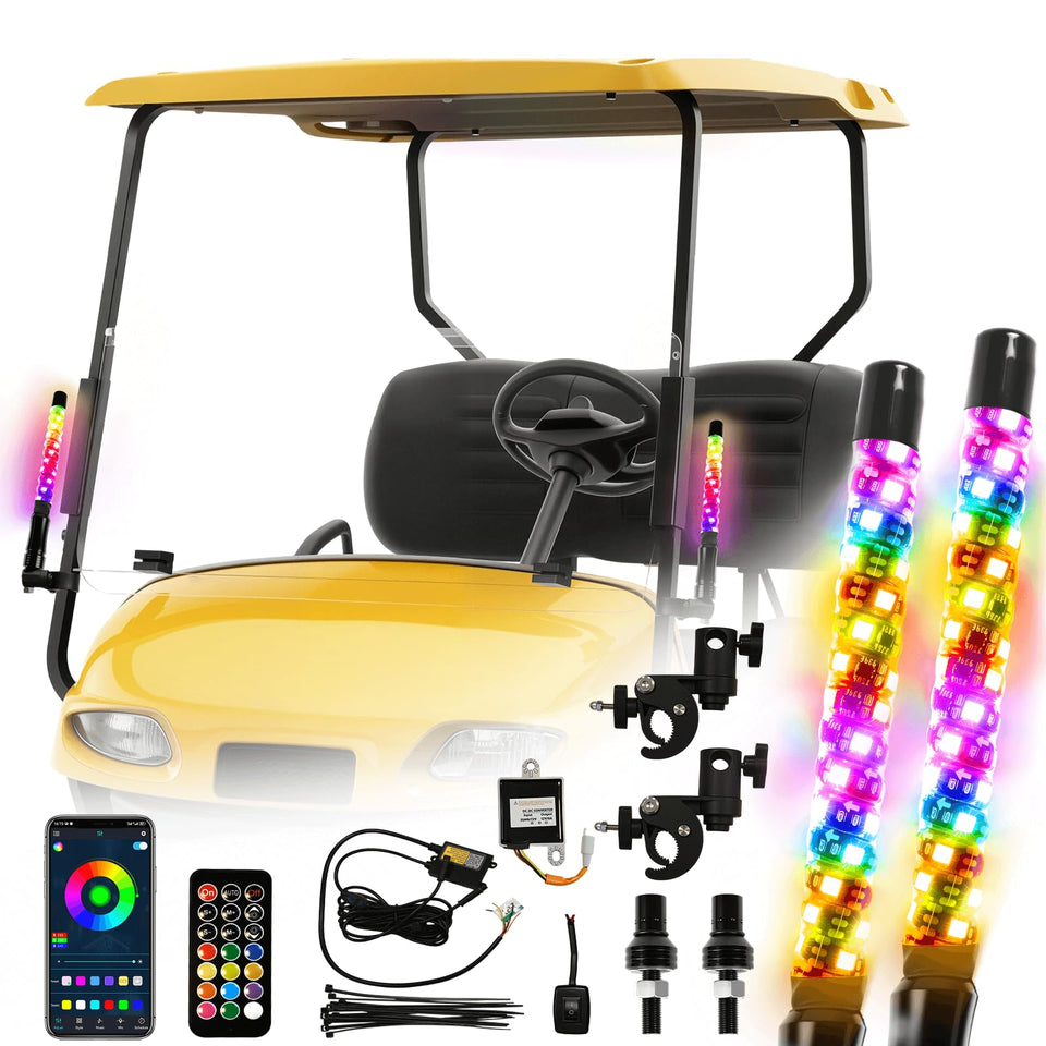 Cartalia golf cart front rail whip light with RGB LEDs for bright nighttime visibility