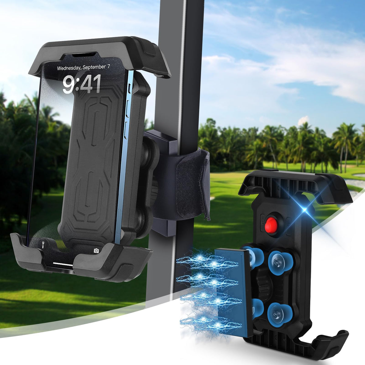 Cartalia golf cart magnetic holder securely grips phones on rough terrain