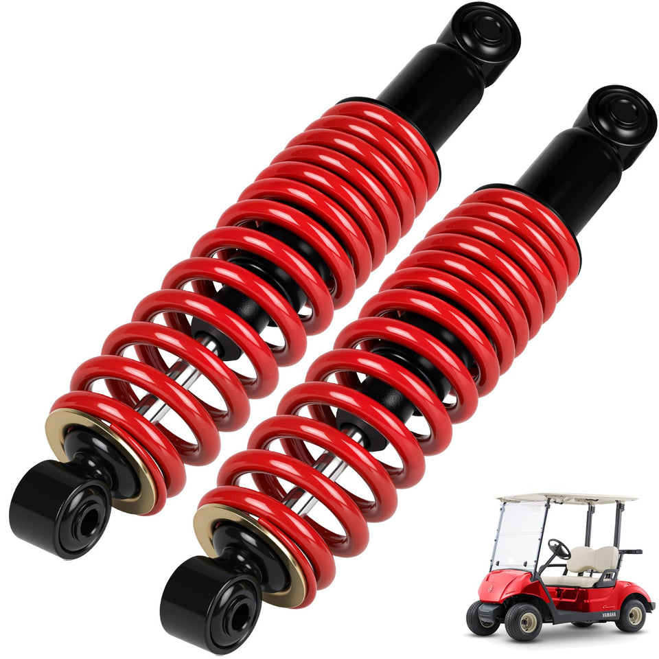 Cartalia golf cart rear shock absorber with coils improves ride comfort on rough terrain.