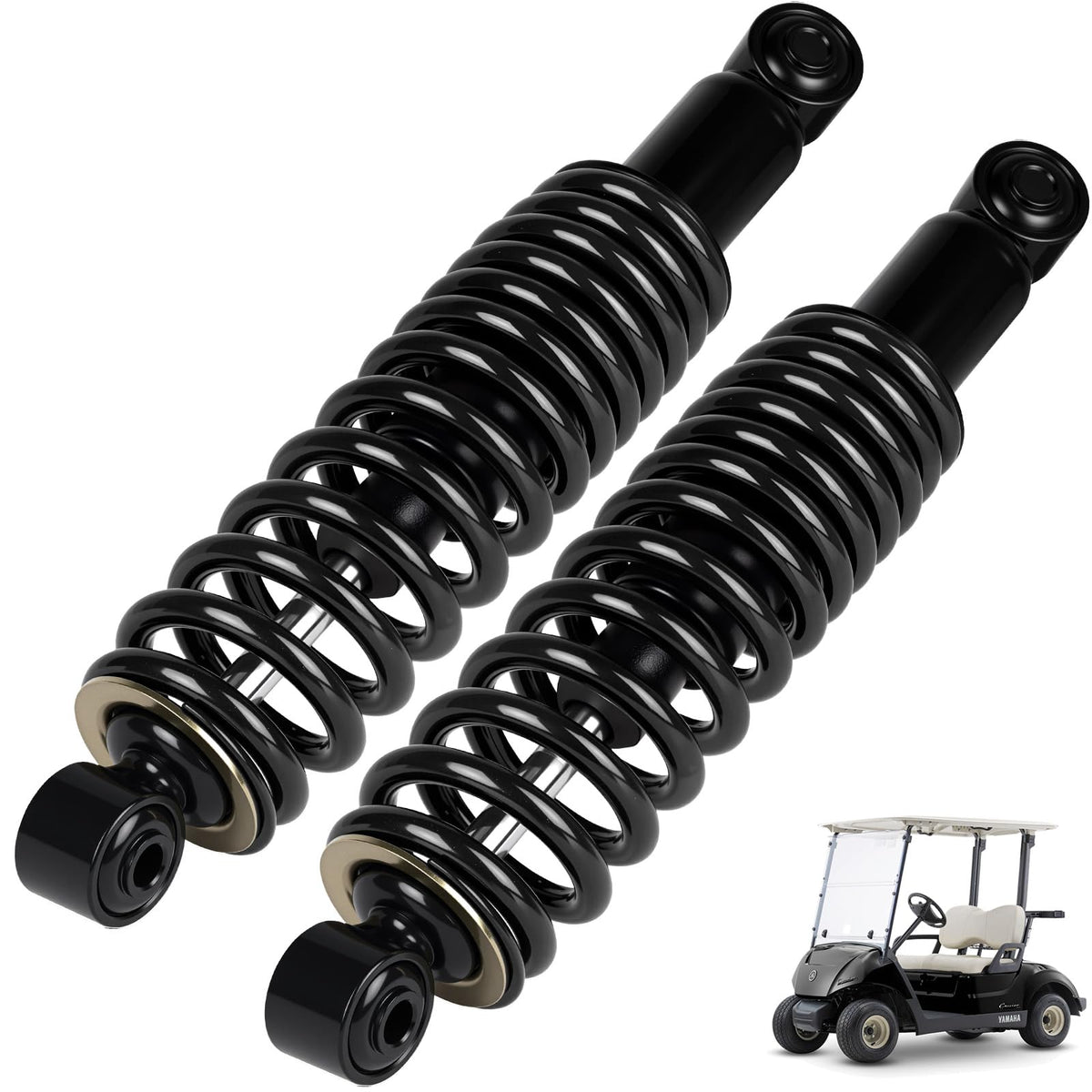 Cartalia rear shock absorber with heavy-duty springs boosts stability on Yamaha golf carts.