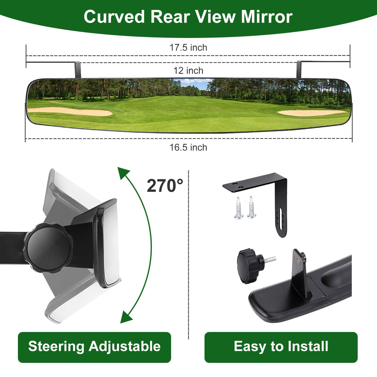 Cartalia HD tempered glass side mirror supports universal golf cart fit