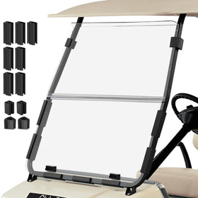 Cartalia folding golf windshield in clear 316 shows easy storage and setup.