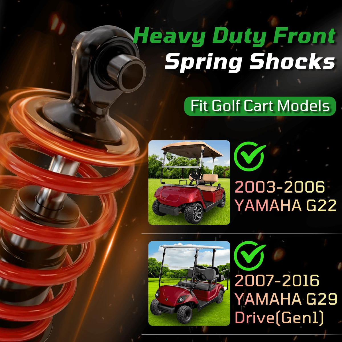 Cartalia heavy-duty springs front shocks prevent rear sag on lifted golf carts.