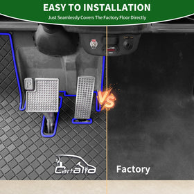 Cartalia floor mat front feet area emphasizes secure clip installation.