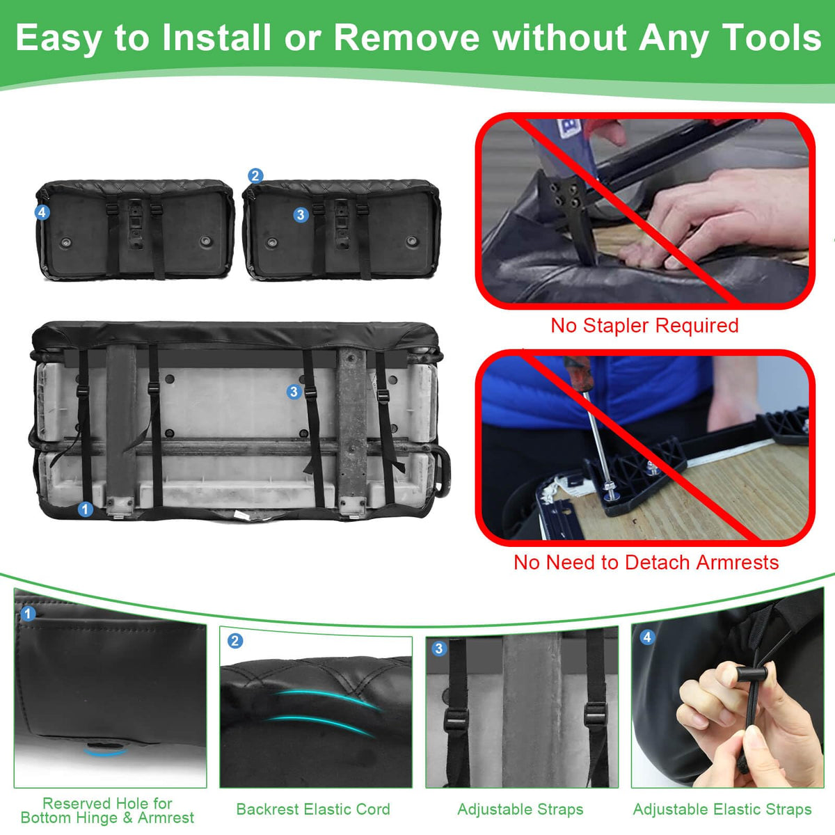 Cartalia secure-fit with elastic rope and buckles keeps the seat cover in place.